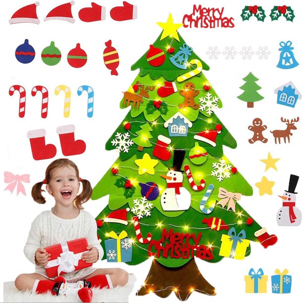 Árbol de Navidad de fieltro Bitreasures, árbol de Navidad de fieltro para niños pequeños con luces, árbol de Navidad Montessori para niños pequeños, árbol de Navidad interactivo Everized para niños