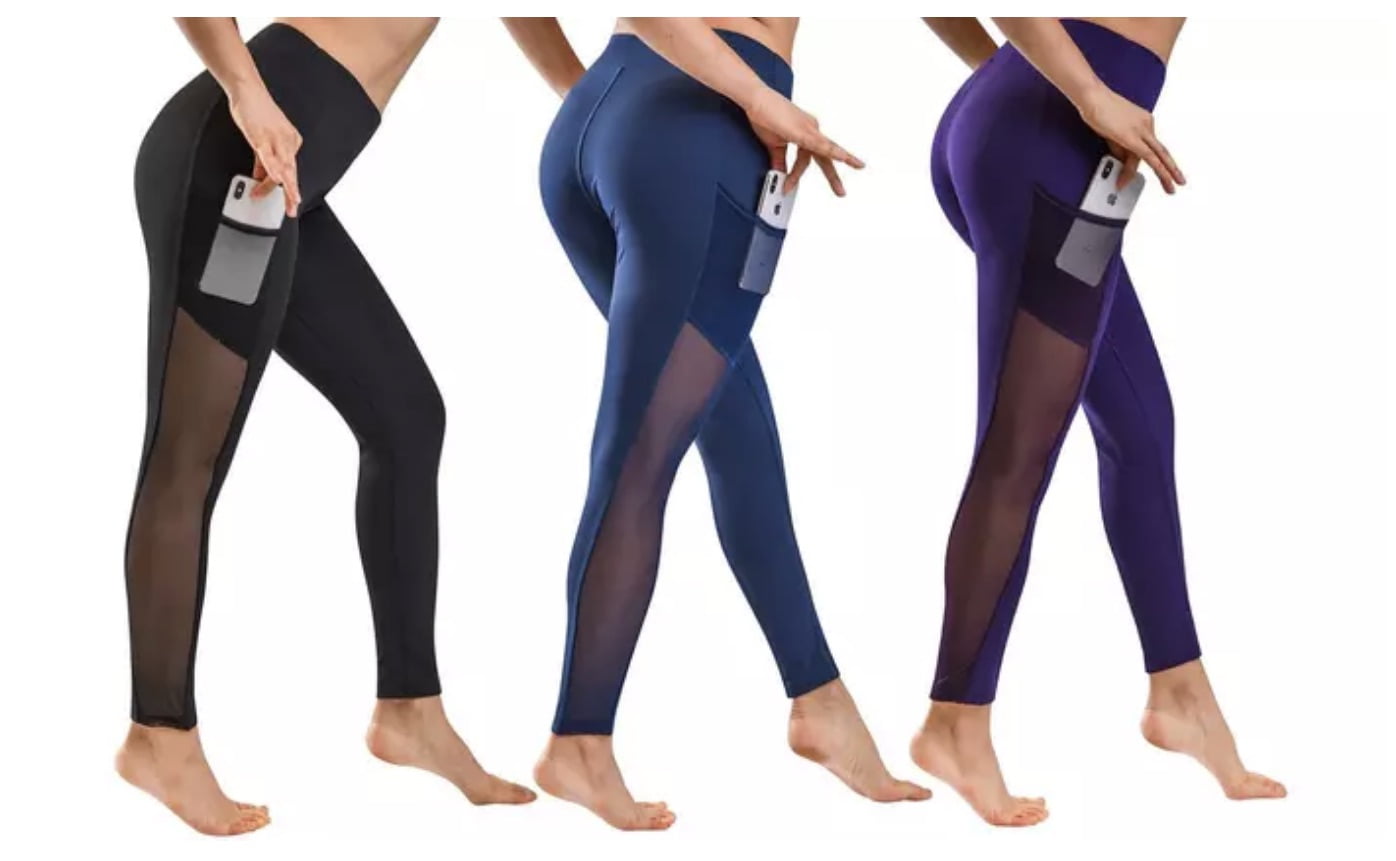 Clanec - Clanec Womens High Rise Tummy Control Mesh Leggings With Pockets PURPLE S - Walmart.com