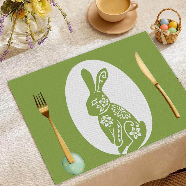CaiYueKe Easter Table Mats Spring Placemats Decorative Linen Dining Mats for Kitchen Party Holiday Dinner Table Setting Washable Place Mats for Home Decor Festive Bunny Design Table Runner Placemat