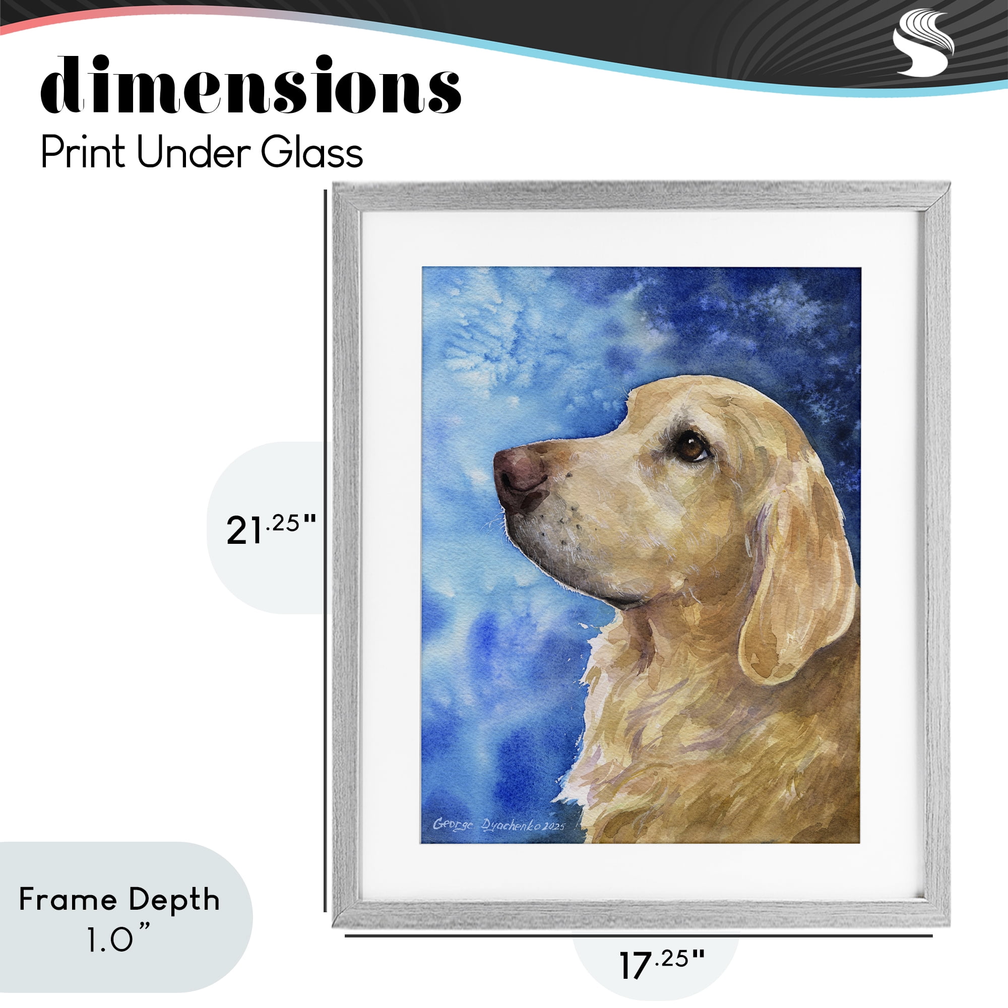 Stupell Industries Golden Retriever Portrait on Azure Gray Framed Print Under Glass, design by George Dyachenko