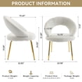 thumbnail image 3 of Set of 1 Velvet Fabric Dining Chairs with Curved Backrest and Golden Metal Legs for Kitchen or Dining Room (White), 3 of 11