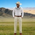 thumbnail image 4 of Cowboy Shirt for Men Western Embroidered Long Sleeve Button Down Shirts Spring Fall Country Top White XXXXL, 4 of 5