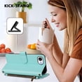 thumbnail image 5 of Magnetic Clasp Flip Stand Case for iPhone 17e with Lanyard 5-Card Holder  Butterfly Flower Multi-card Zipper Wallet Leather Phone Case,Mint Green,For iPhone 17e, 5 of 8