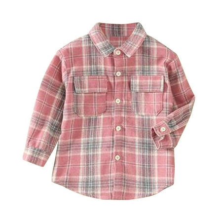 

Toddler Baby Boys Girls Flannel Shirt Jacket Casual Plaid Button Down Lapel Long Sleeve Shirts Coat Kids Fall Winter Warm Shacket Jackets Outerwear