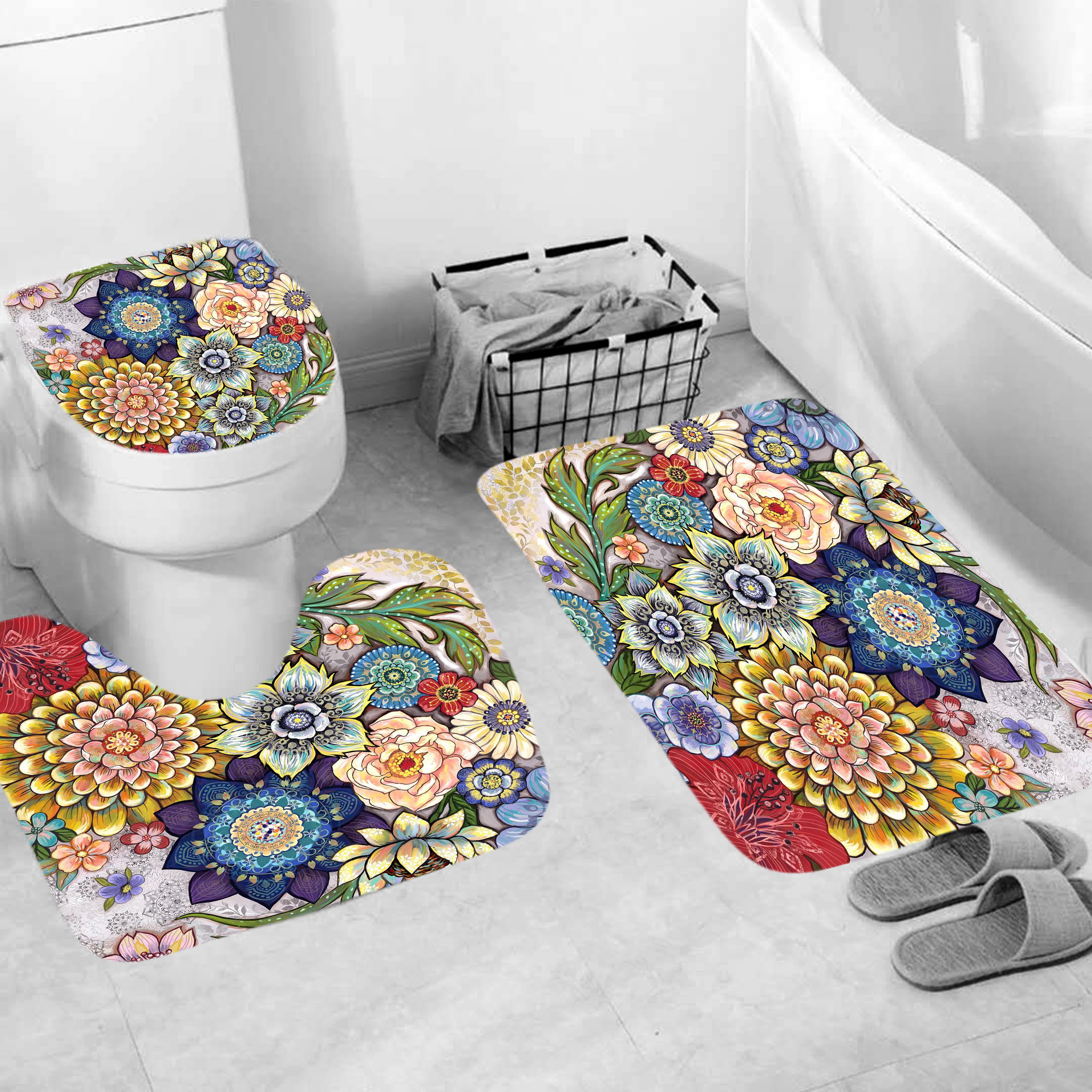 Non-Slip Toilet Absorbent  Rugs 3 Pieces Soft Flannel Bathroom Mat Set