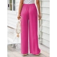 thumbnail image 5 of TEMOFON Pants for Women Wide Leg Linen Pant Palazzo Summer Casual Flowy Pants with Pocket Pink Drawstring Loose Comfy Soft Pants L, 5 of 10