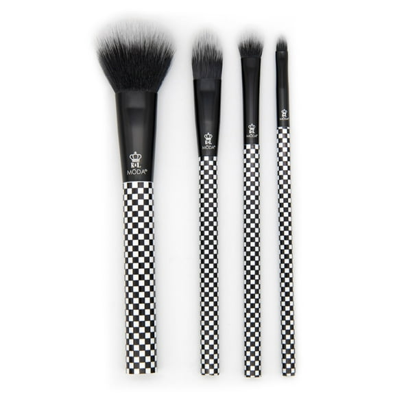 Moda Brush Next Gen: Black and White Checkered Face 4pc Makeup Brush Kit