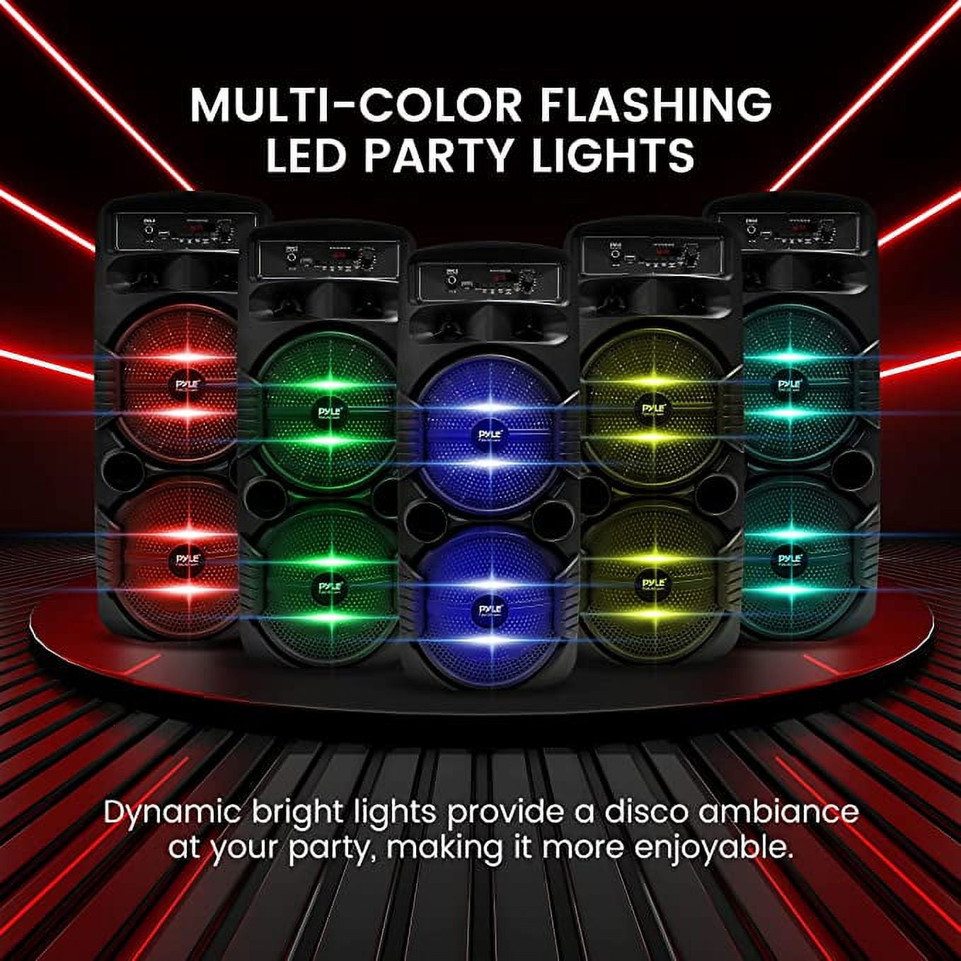 Pyle PA System Flashing LED Lighting Outdoor Wireless Bluetooth Portable Speaker with Remote & USB, Black, PPHP2835B