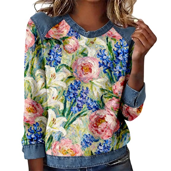 QASIEATN Women's Novelty and Animal Printed Sweatshirt Casual Loose Fall Round Neck Long Sleeve Pullover Tops