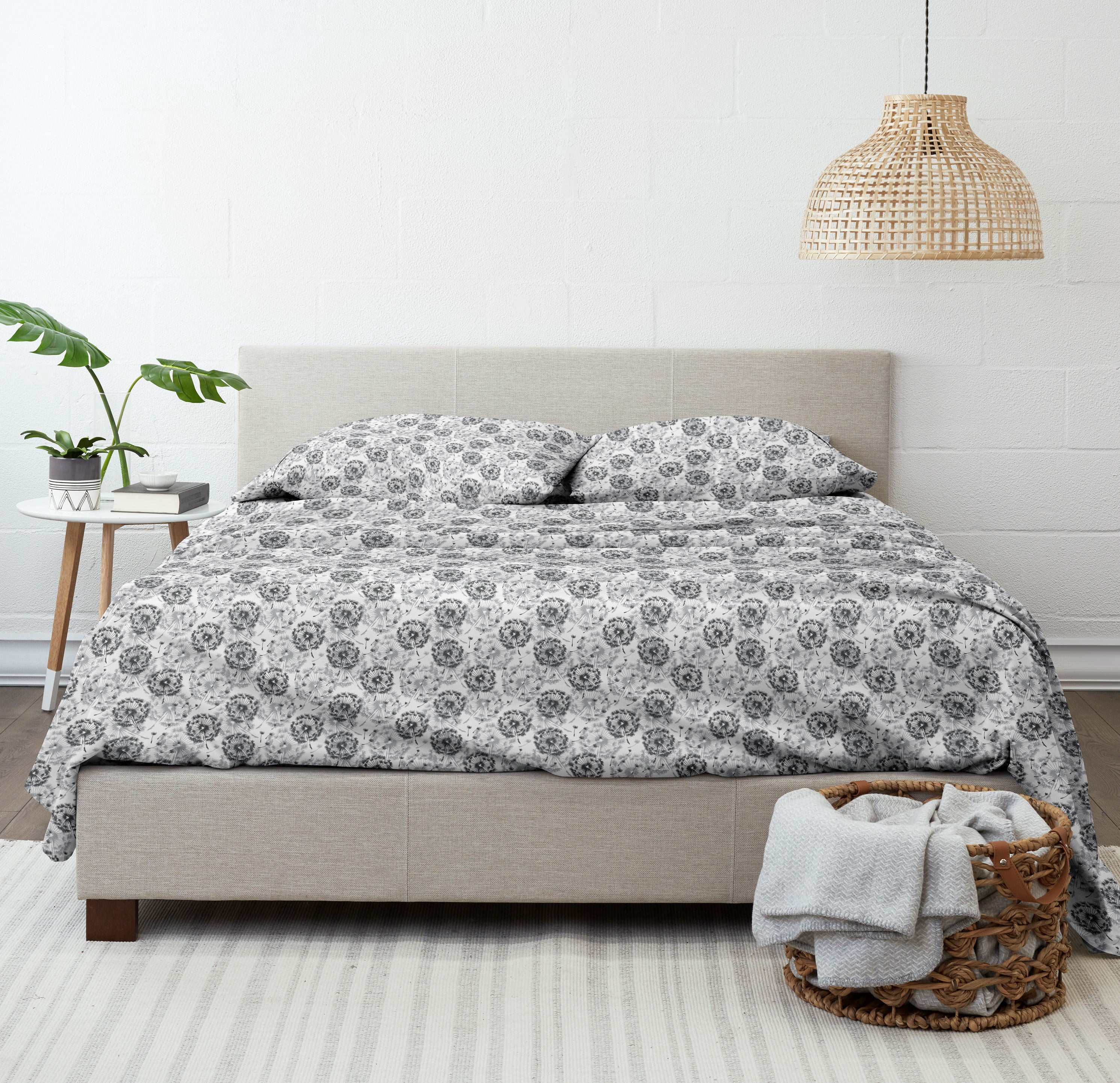 Noble Linens 4 Piece Pattern Microfiber Bed Sheets Set, Light Gray Make a Wish, Full