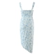 thumbnail image 2 of Spring Summer New Fashion Sexy Irregular Design Chiffon Square Neck Pleated Strap Long Slim Midi Dress Women-picture 2-S, 2 of 5