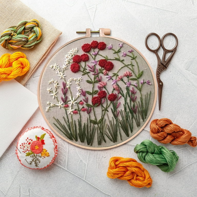 Embroidery Kit for Beginners Adults, Floral Plant Pattern,Cross Stitch Kits Set,DIY Embroidery Starter Kits,Easy for The Embroidery Beginners to Learn