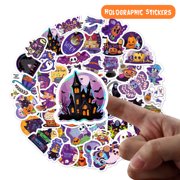 WaaHome Halloween Vinyl Stickers for Kids - 100PCS Holographic Stickers Nightmare Before Christmas Stickers Waterproof Halloween Stickers for Students Halloween Party Favors