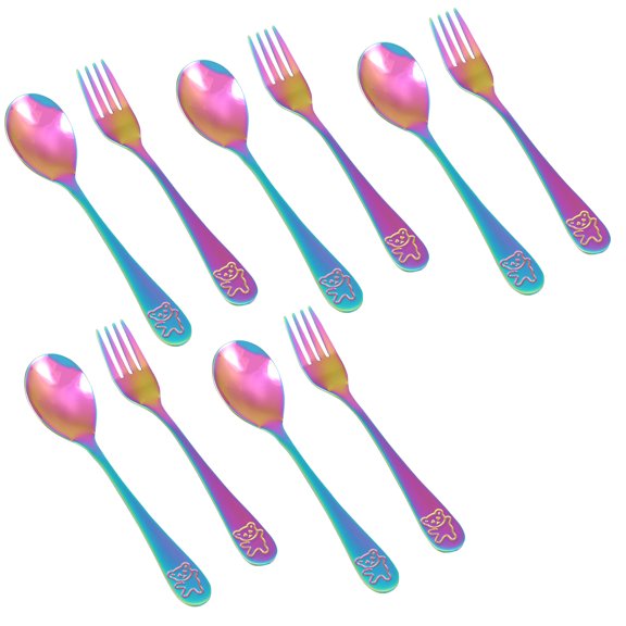 Austok Kids Silverware, 20 Pieces Toddler Utensils, Stainless Steel Colorful Toddler Forks and Spoons, Dishwasher Safe Children Cutlery Set