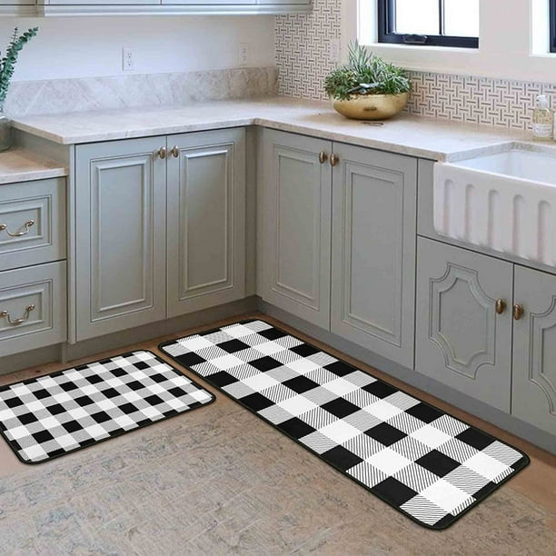 Buffalo Plaid Kitchen Rugs and Mats NonSlip, Washable, Absorbent Stain