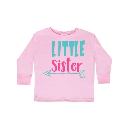 

Inktastic Little Sister Younger Sister Arrow - Blue Pink Gift Toddler Toddler Girl Long Sleeve T-Shirt