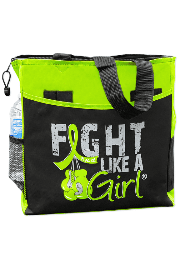 Lymphoma Lyme Disease Muscular Dystrophy Tote Bag - Dakota, Lime Green Ribbon
