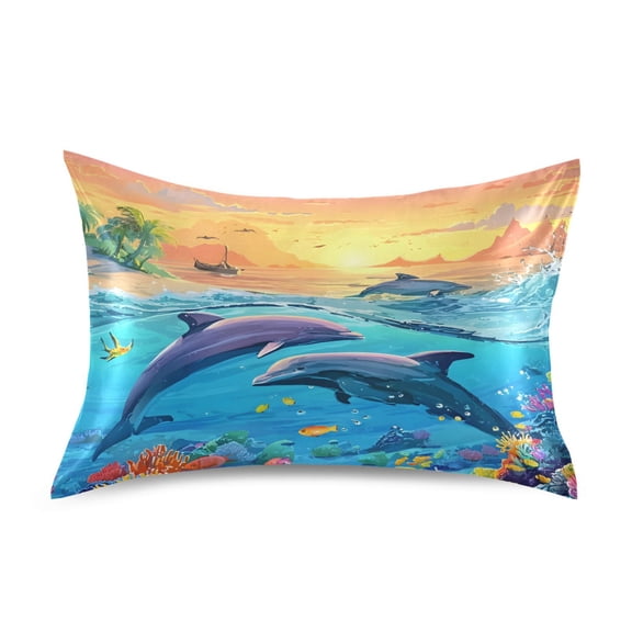 Ryvnso Satin Pillowcase Dolphins Sunset Pillow Cases Standard Size 26x20in