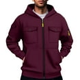 thumbnail image 2 of CFLVAEK Zip Up Hoodie Men with Multi Pockets Casual Long Sleeve Big and Tall Hoodies Solid Color Fall Winter Workout Hooded Sweatshirts Wine XXL, 2 of 4