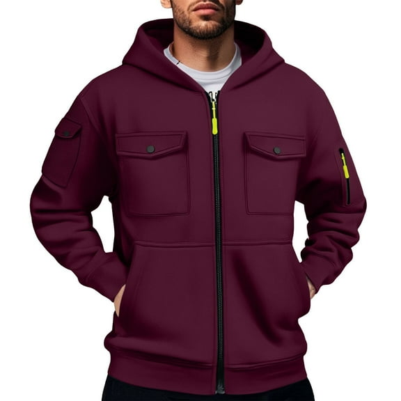 EchfiProm Mens Zip up Hoodies Red Sweatshirt Jackets Winter Walking Long Sleeve Tops for Men XL