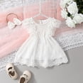 thumbnail image 4 of Gupgi Robe Blanche pour Bébé Fille, Manches Volantées, Col Ras du Cou, Dentelle Patchwork, Douce Robe de Princesse avec Bandeau, 4 of 8