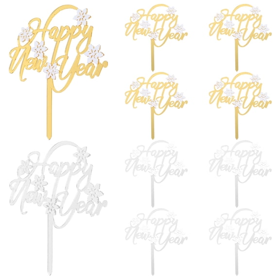 COSMOBETTY Creative Themed Dessert Cake Topper with Happy New Year Design Acrylic Party Supplies Assorted Color