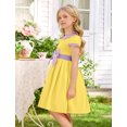 thumbnail image 4 of IBTOM CASTLE Kids Girls 1950s Retro Vintage Tea Party Bowknot Dress Short Puff Sleeve Contrast Panel Swing Party Dresses 5-6 Years Yellow, 4 of 7