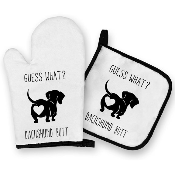 diraou Funny Dachshund Oven Mitts and Pot Holders Sets, Dachshund Gifts for Women Kitchen Decor Accessories, Dachshund Gifts Heat Resistant Oven Gloves Hot Pads for Kitchen Cooking Baking Grilling