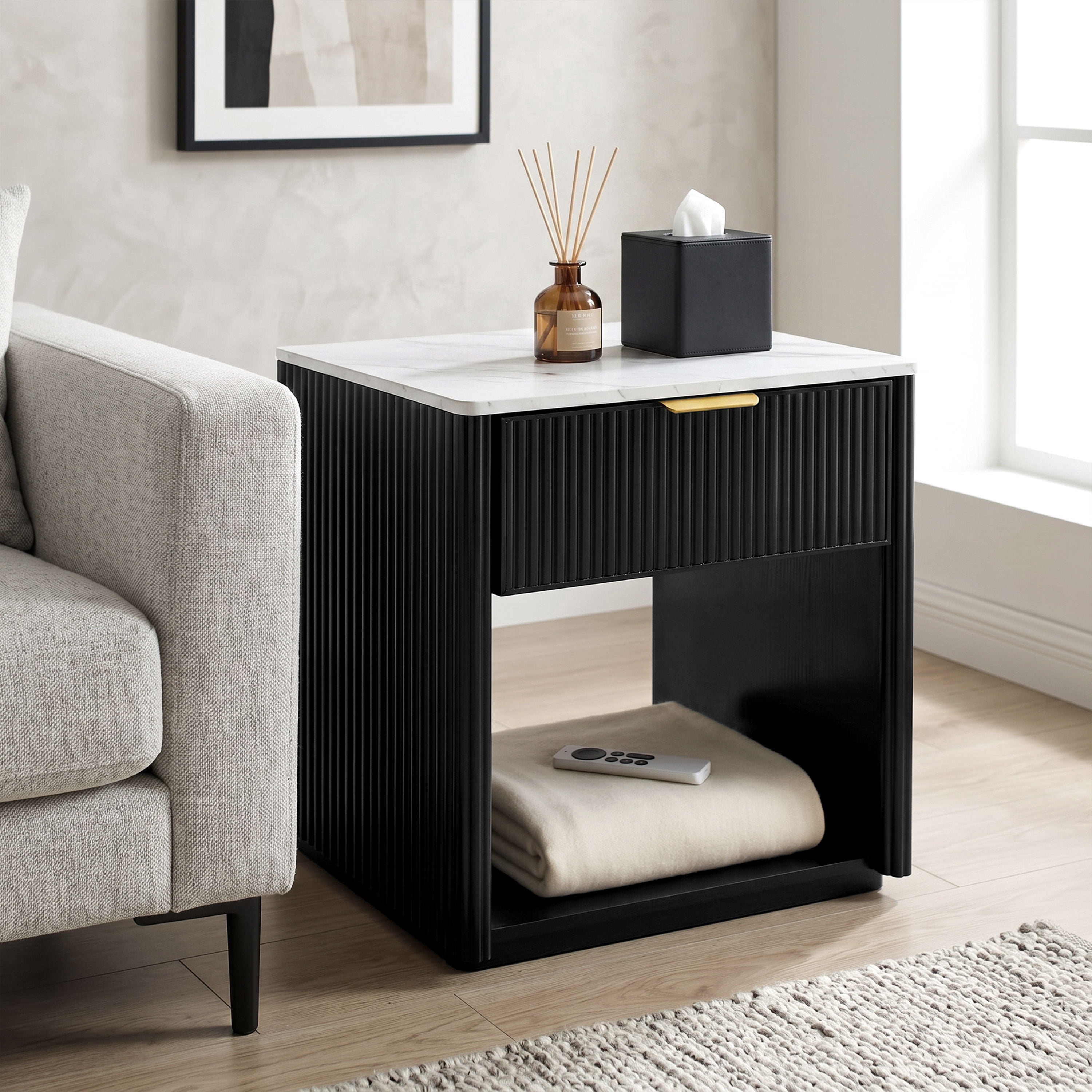 Furniture of America Elarin Modern Wood 1-Drawer Nightstand with Open Bottom Shelf, Black