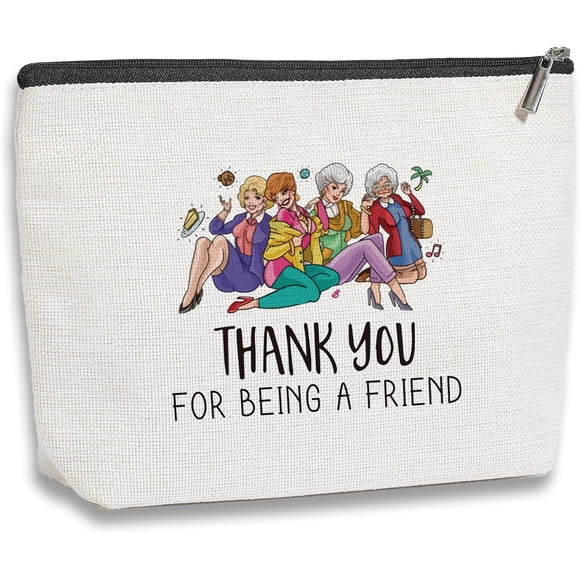 AVEKI Trousse de Maquillage Inspirée Dorée Cadeaux pour Fans de Séries Télé Dorées pour Femmes Voyage Articles de Toilette Organisateur de Maquillage Pochette à Fermeture Éclair Cadeau d'Anniversaire pour Amie Meilleure Amie Filles Merci d'Être une Amie A0514