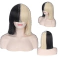 thumbnail image 1 of This Is Acting Sia Anime Cosplay Wig Synthetic Hair Women Straight Halloween Half Blonde Black Short Bob Wigs With Bangs, 1 of 3