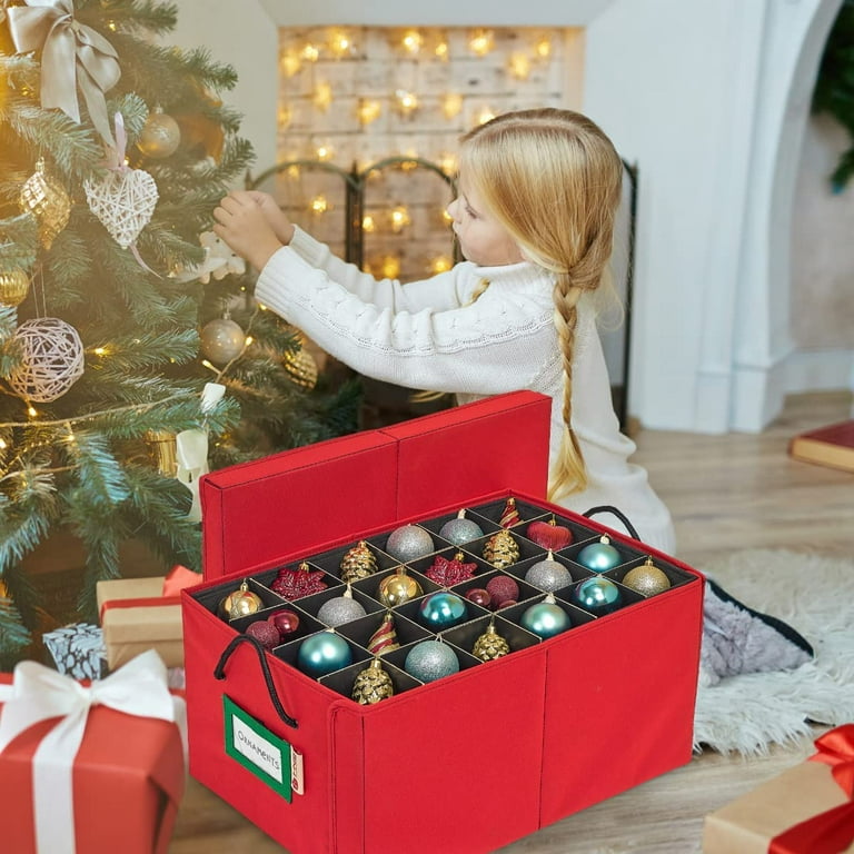 Ornament Storage Box 4-Inch, With Zippered Closure - Protect & Keeps Safe  Up To 54 Holiday Ornaments & Xmas Decorations Accessories, Durable  Non-Woven Ornament Storage Container & Two Handles 