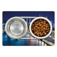 thumbnail image 1 of Landscape Pet Mat for Food and Water, View of Famous New York City Manhattan Bay Harbour at Night and Skyscrapers Print, Non-Slip Rubber Mat for Dogs and Cats, 18" X 12", by Ambesonne, 1 of 2