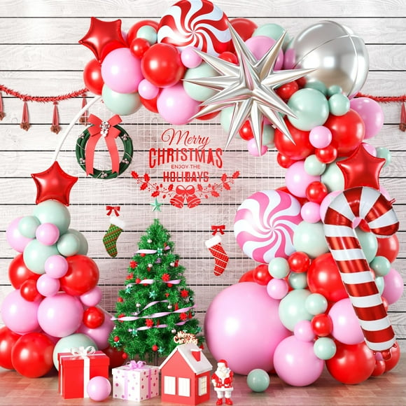 Juego de guirnaldas con forma de arco con forma de globo Paready, 107 unidades, rojo, rosa y verde
