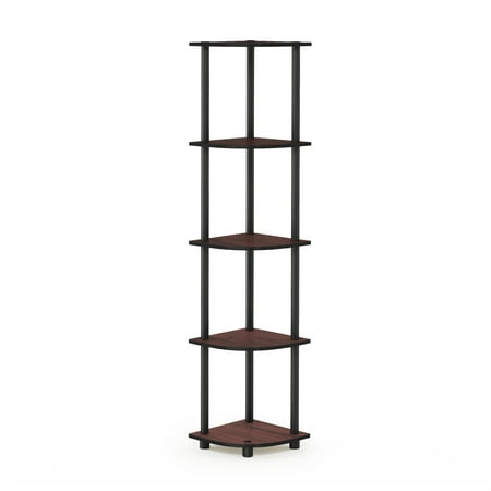 Furinno Modern 5-Shelf Tall Bookshelf Multipurpose Shelving Unit Corner Display Rack,Dark Cherry/Black