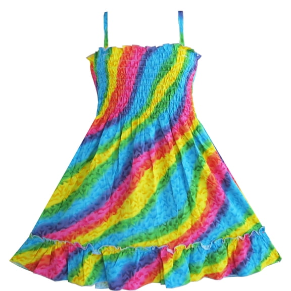 Girls Dress Rainbow Smocked Halter Children Clothing 2-3
