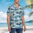 thumbnail image 3 of Gukieu Sea Marine And Lighthouse Print Men's Short-sleeved Shirts, Button-down Lapel Hawaiian Shirts, T-shirts, Beach Vacation Summer Casual Wear,Large, 3 of 7