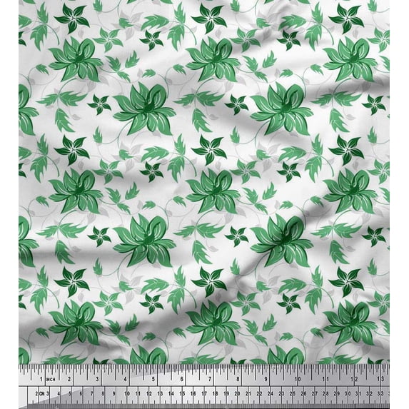 Soimoi Rayon Fabric Leaves & Floral Artistic Print Fabric by Yard 56 Inch Wide