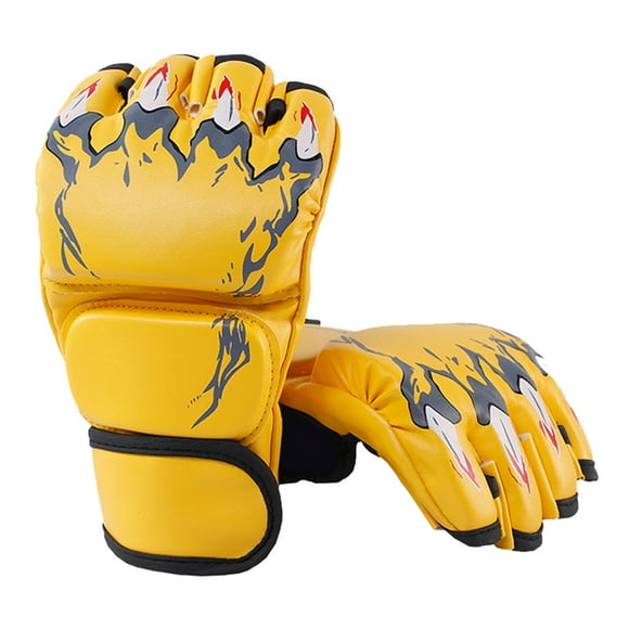 Guantes de boxeo Nikou medio dedo guantes de kickboxing con banda de muñeca ajustable estilo garra de tigre amarillo
