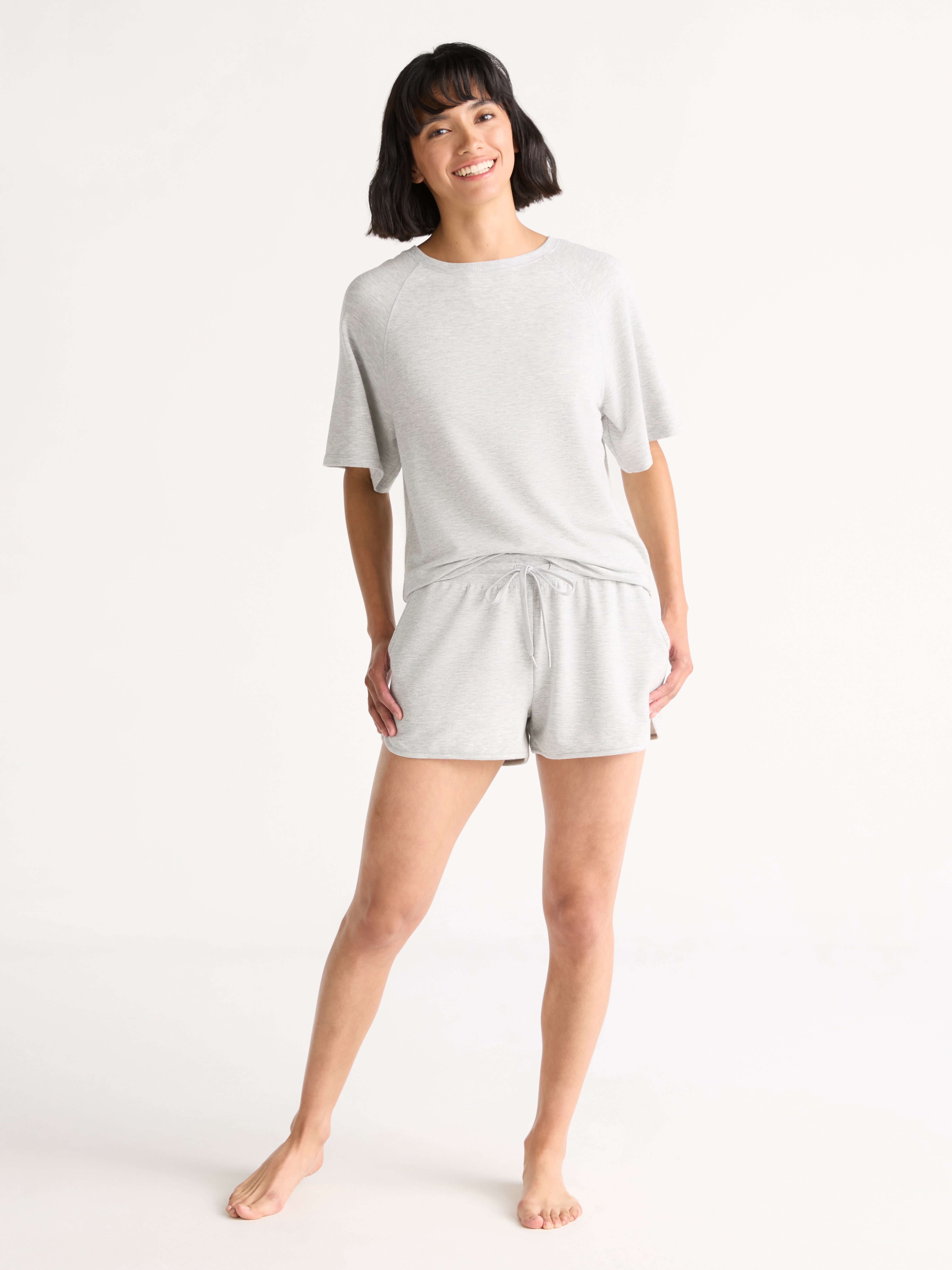Joyspun Women's French Terry Short Sleeve Top and Shorts Pajama Set, 2-Piece, Sizes XS-3X