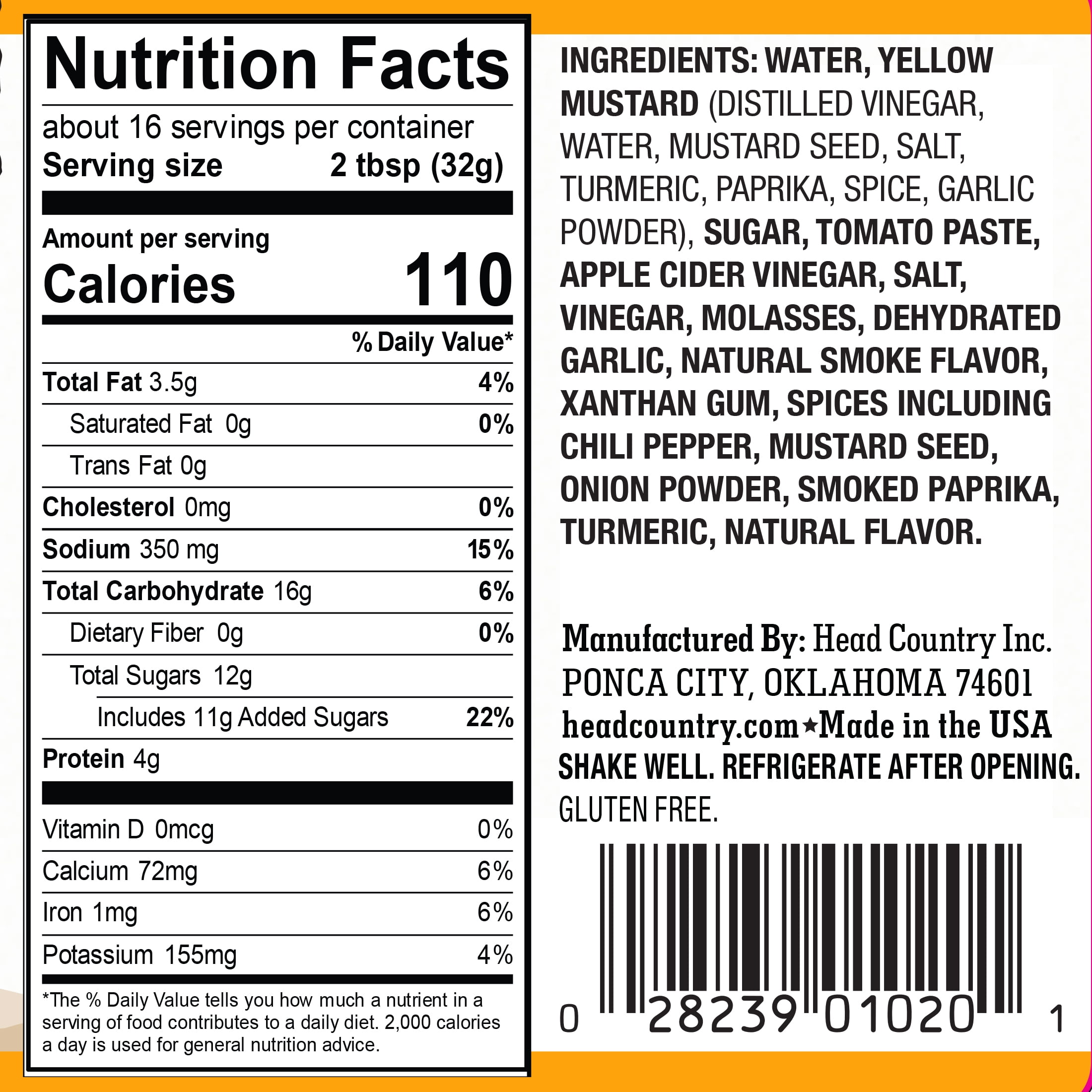 Head Country Bar-B-Q Sweet Mustard Sauce, Gluten Free, 20 Ounce, Pack of 1