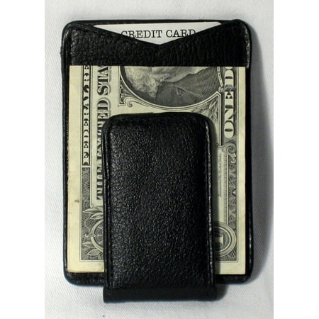 Black Money Clip - Mens Genuine Leather ID Credit Card Holder Money Clip Slim Wallets Silver Black