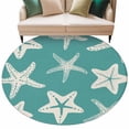 thumbnail image 2 of Starfish Round Living Room Rugs 5 ft, Summer Beach Nautical Ocean Sea Star Marine Life Teal Green Area Rug with Non-Slip Sturdy Edge Binding Round Carpet for Entryway Kitchen Bedroom Bathroom, 2 of 9