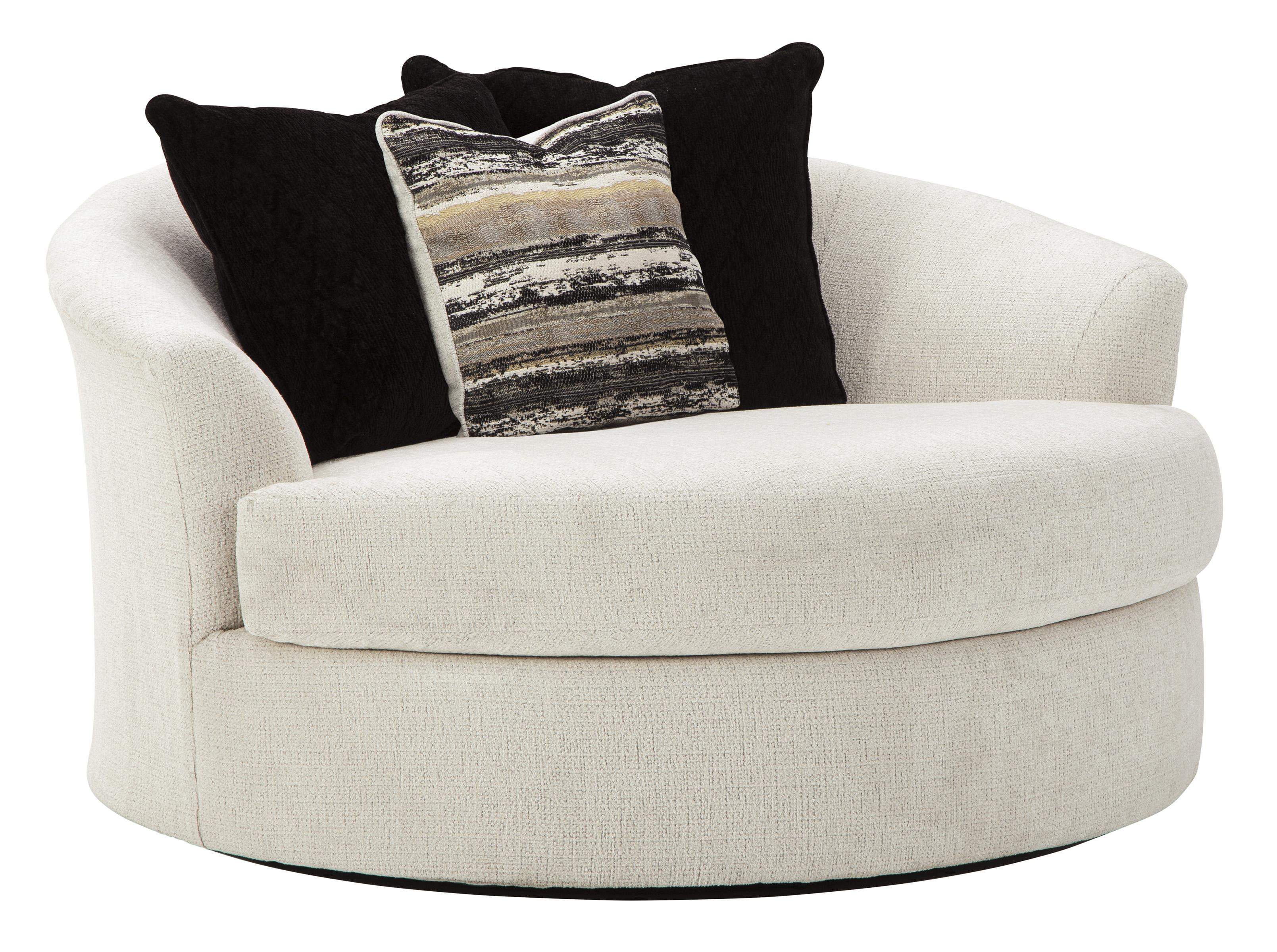 Fabric Upholstered Round Oversized Swivel Chair, Off White