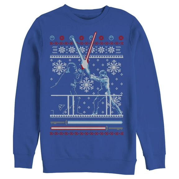 Men's Star Wars Ugly Christmas Duel Sweatshirt Royal Blue 2X Large