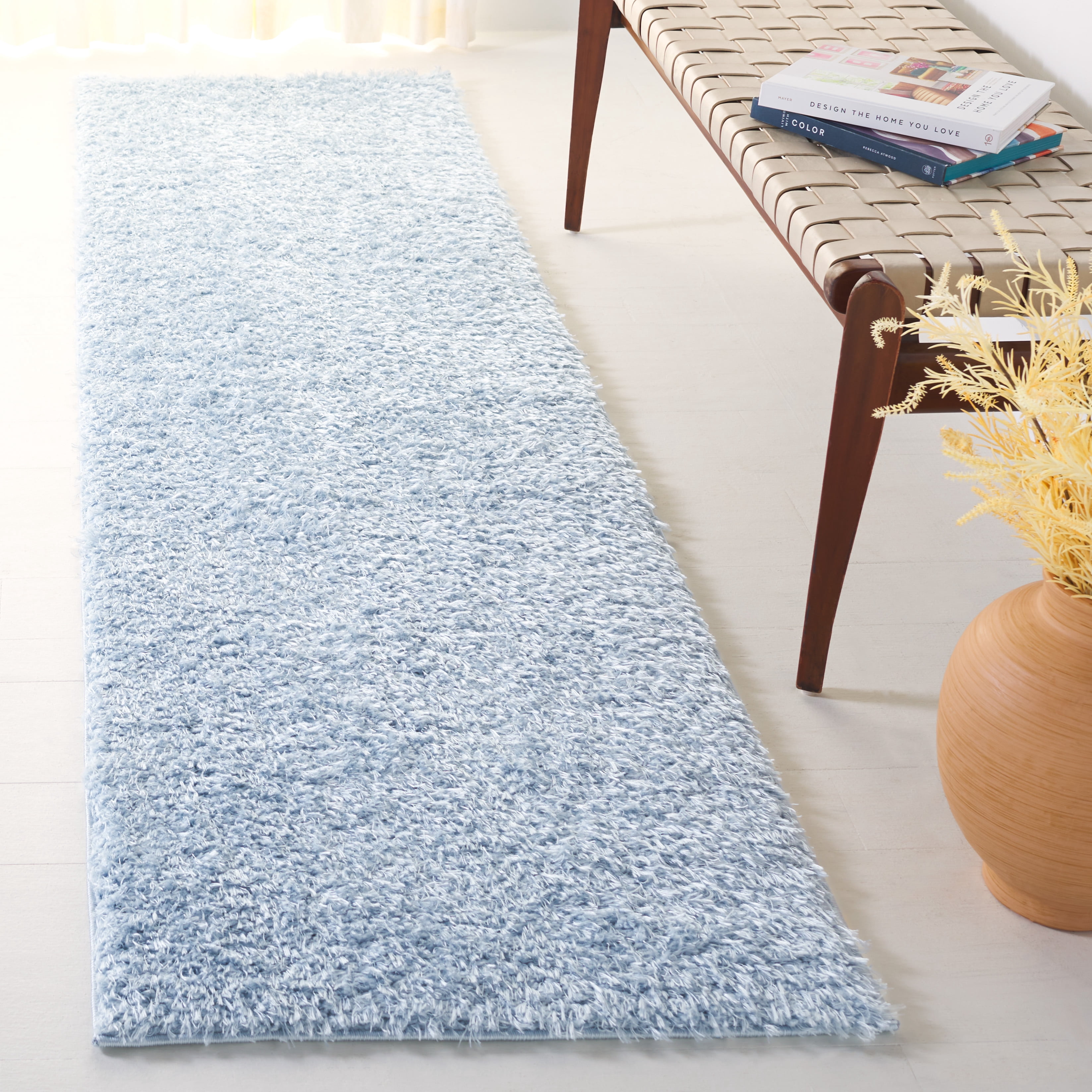 Safavieh Lindsay Deborah Solid Polyester Shag Runner Rug, Aqua, 2'2" x 5'