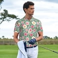 thumbnail image 3 of Picia Rose Flowers Print Men's Polo Shirt, Two-Button Closure Pique Polo Shirt, Summer Fashion Golf Shirt-Large, 3 of 6