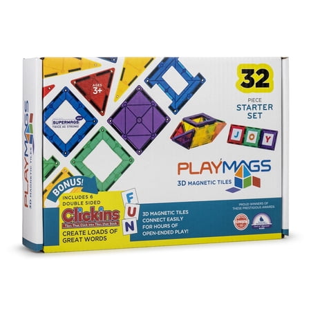 Playmags Magnetic Tile Set  32-Piece Magnets Building Blocks for Kids  Bonus Clickins ABC Tiles - STEM Learning Toys for Kids Strong  Durable  Educational Magnet Blocks for Creative Plays price history on PriceWatchPro