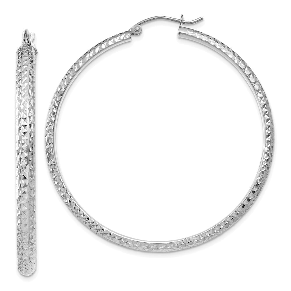 Mia Diamonds 14K White Gold Diamond-cut 3.5x46mm Hollow Hoop Earrings