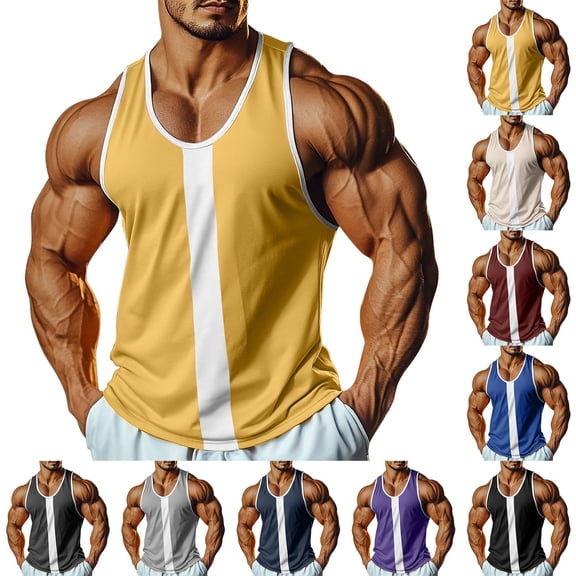 Kladzum Men's Basic Tank Tops Color Block Wide Crew Neck Casual Muscle Shirts Lightweight Comfort Summer Gym Workout Shirts S-3XL
